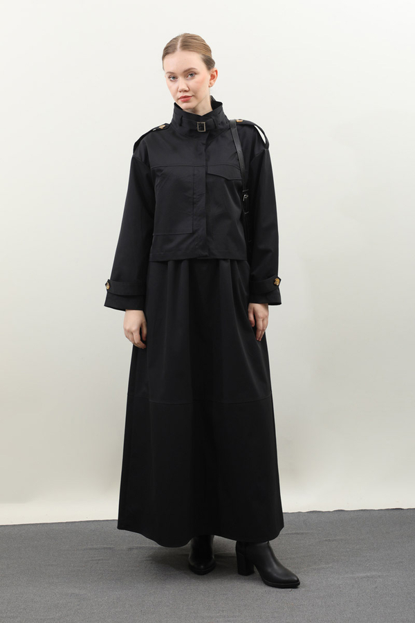 Apolet Detaylı Etek Takım Siyah - 2