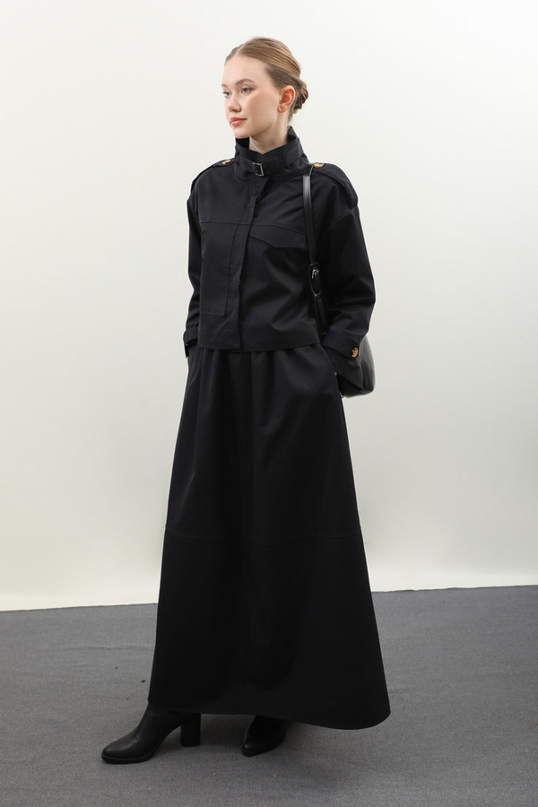 Apolet Detaylı Etek Takım Siyah - 6