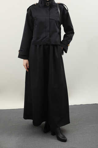 Apolet Detaylı Etek Takım Siyah - 7