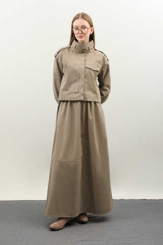 Apolet Detaylı Etek Takım Vizon - 5