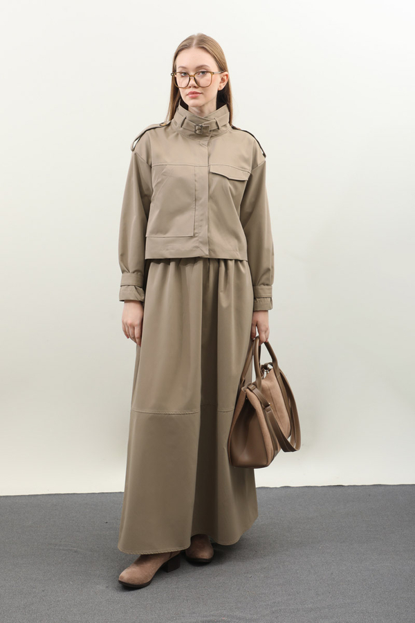 Apolet Detaylı Etek Takım Vizon - 6