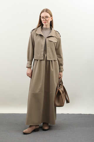 Apolet Detaylı Etek Takım Vizon - 2