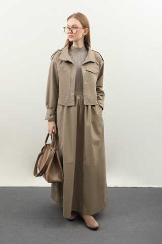 Apolet Detaylı Etek Takım Vizon - 3