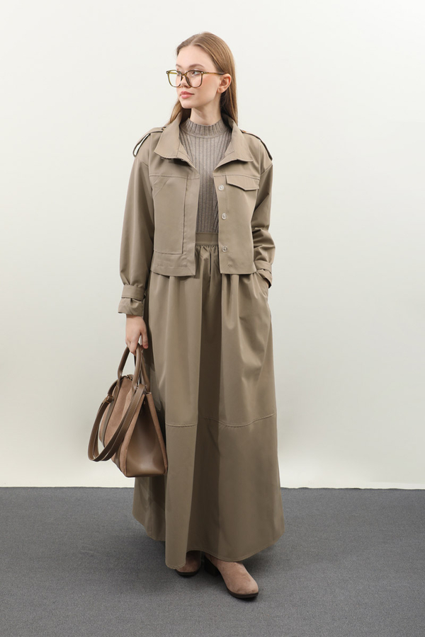 Apolet Detaylı Etek Takım Vizon - 3