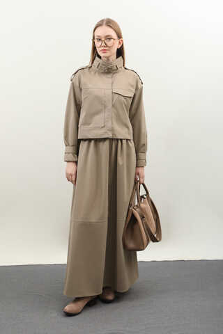 Apolet Detaylı Etek Takım Vizon - 6