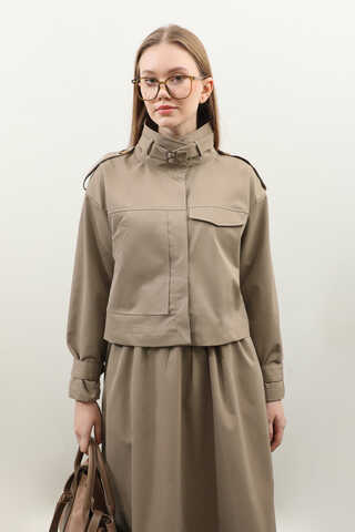 Apolet Detaylı Etek Takım Vizon - 7