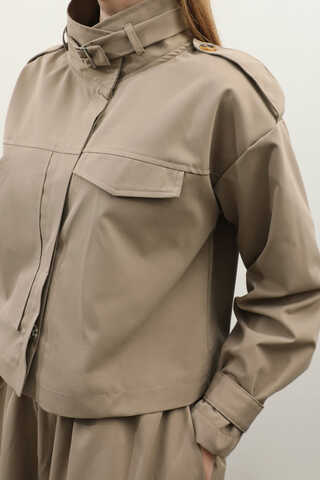 Apolet Detaylı Etek Takım Vizon - 8