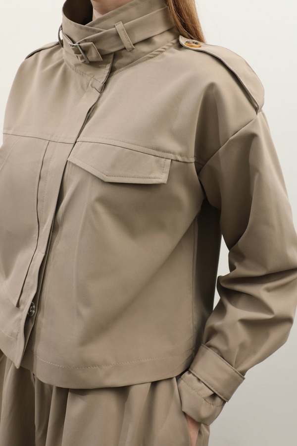 Apolet Detaylı Etek Takım Vizon - 8