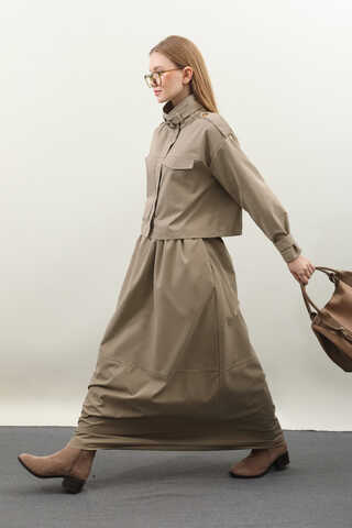 Apolet Detaylı Etek Takım Vizon - 1