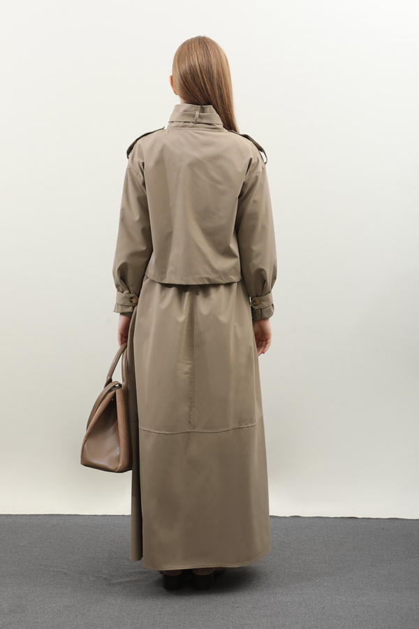 Apolet Detaylı Etek Takım Vizon - 10