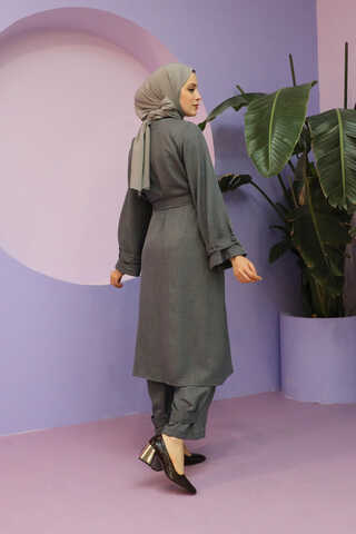 Apolet Detaylı Kuşaklı Takım Antrasit - 10