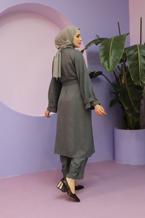 Apolet Detaylı Kuşaklı Takım Antrasit - 10