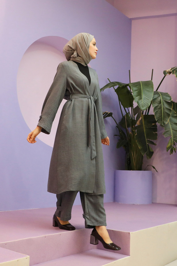 Apolet Detaylı Kuşaklı Takım Antrasit - 6