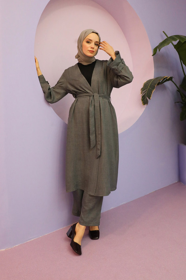 Apolet Detaylı Kuşaklı Takım Antrasit - 3