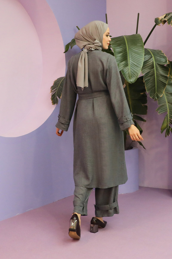 Apolet Detaylı Kuşaklı Takım Antrasit - 9