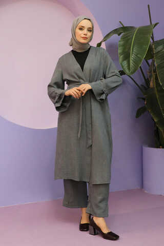 Apolet Detaylı Kuşaklı Takım Antrasit - 4