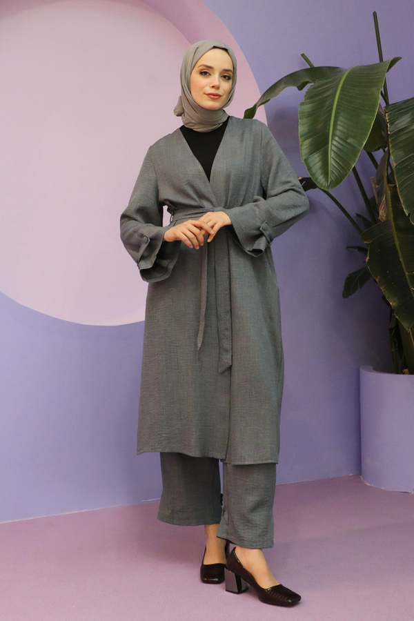 Apolet Detaylı Kuşaklı Takım Antrasit - 4