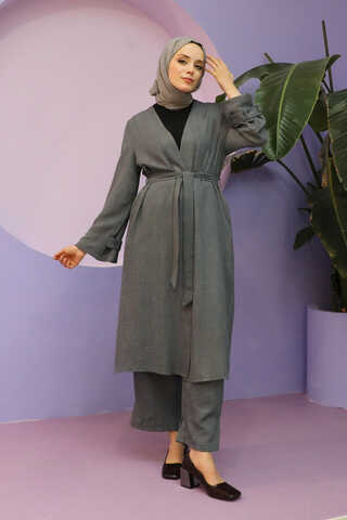 Apolet Detaylı Kuşaklı Takım Antrasit - 5