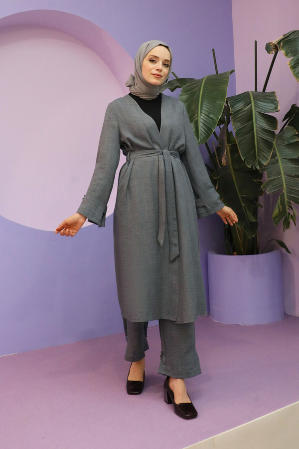 Apolet Detaylı Kuşaklı Takım Antrasit - 8