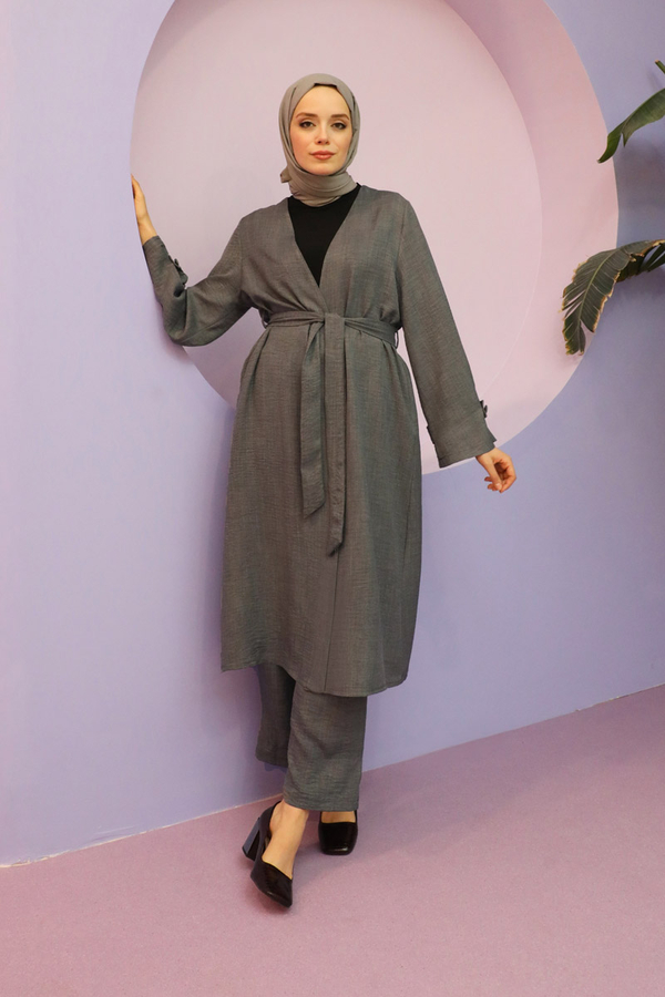 Apolet Detaylı Kuşaklı Takım Antrasit