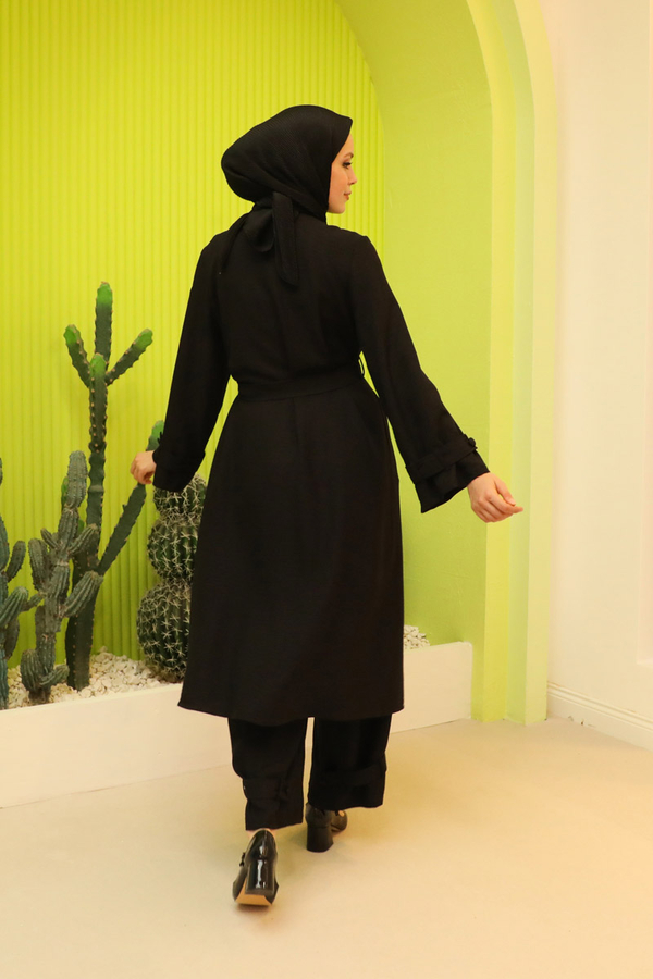 Apolet Detaylı Kuşaklı Takım Siyah - 7