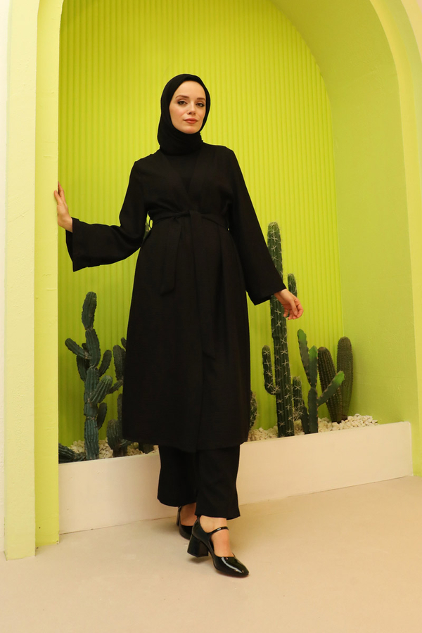 Apolet Detaylı Kuşaklı Takım Siyah - 4