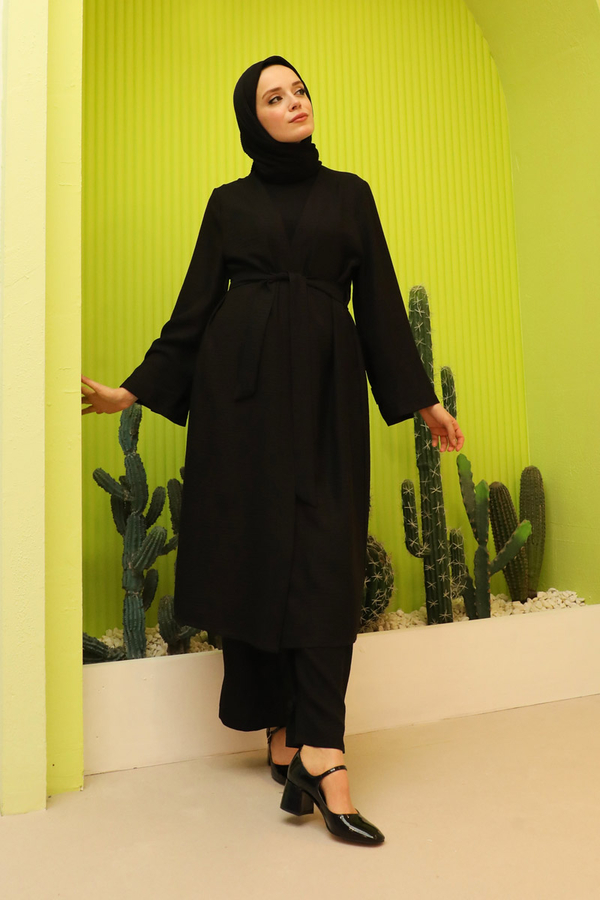 Apolet Detaylı Kuşaklı Takım Siyah - 6