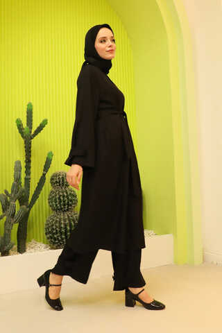 Apolet Detaylı Kuşaklı Takım Siyah - 2