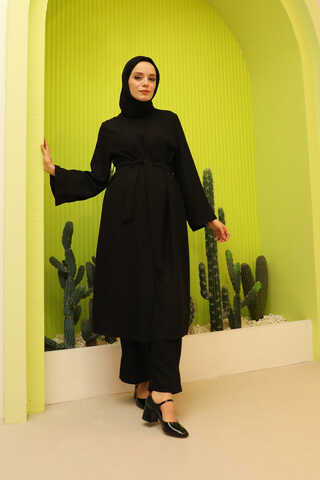 Apolet Detaylı Kuşaklı Takım Siyah - 4