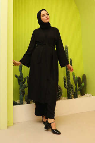 Apolet Detaylı Kuşaklı Takım Siyah - 6