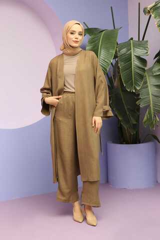 Apolet Detaylı Kuşaklı Takım Vizon - 1