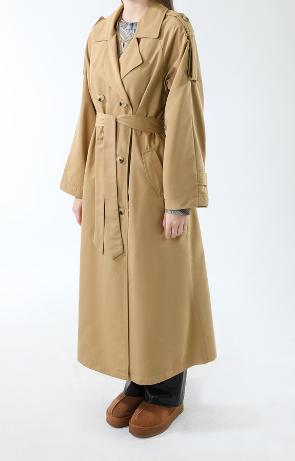 Apolet Detaylı Uzun Trenç Camel - 3