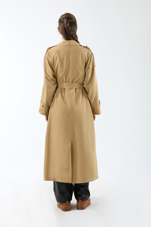 Apolet Detaylı Uzun Trenç Camel - 15