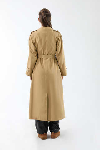 Apolet Detaylı Uzun Trenç Camel - 15