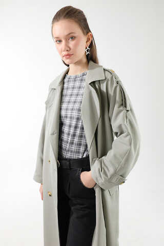 Apolet Detaylı Uzun Trenç Gri - 2