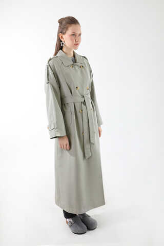 Apolet Detaylı Uzun Trenç Gri - 5