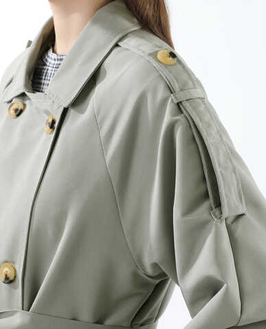 Apolet Detaylı Uzun Trenç Gri - 8