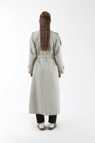 Apolet Detaylı Uzun Trenç Gri - 11