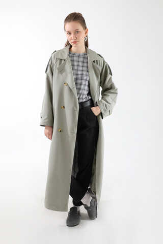 Apolet Detaylı Uzun Trenç Gri - 4