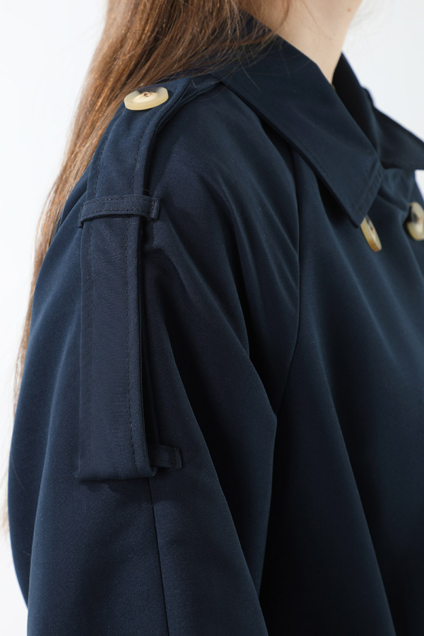 Apolet Detaylı Uzun Trenç Lacivert - 10