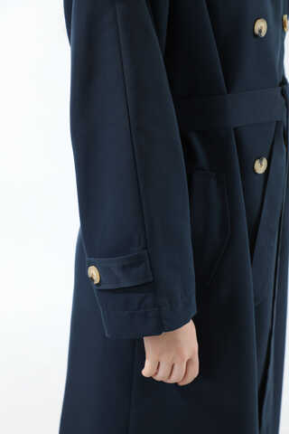 Apolet Detaylı Uzun Trenç Lacivert - 11