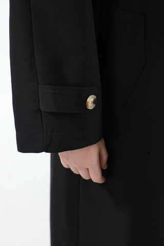 Apolet Detaylı Uzun Trenç Siyah - 12