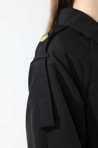 Apolet Detaylı Uzun Trenç Siyah - 13