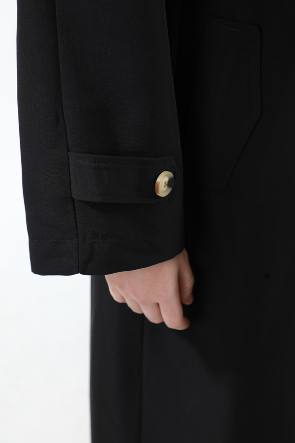 Apolet Detaylı Uzun Trenç Siyah - 12