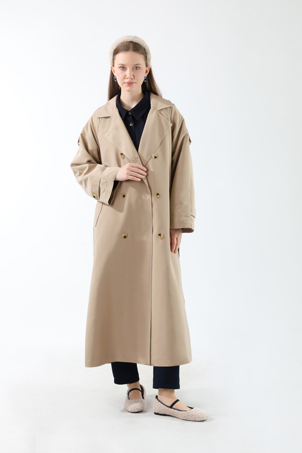 Apolet Detaylı Uzun Trenç Taş - 1