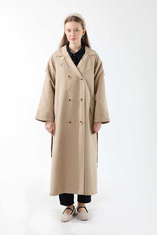 Apolet Detaylı Uzun Trenç Taş - 9