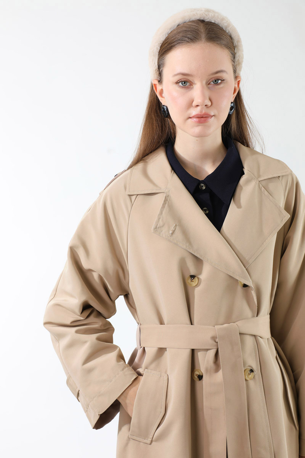 Apolet Detaylı Uzun Trenç Taş - 2