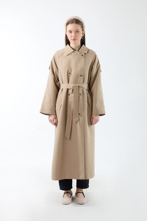 Apolet Detaylı Uzun Trenç Taş - 4