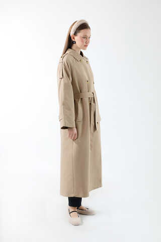 Apolet Detaylı Uzun Trenç Taş - 13