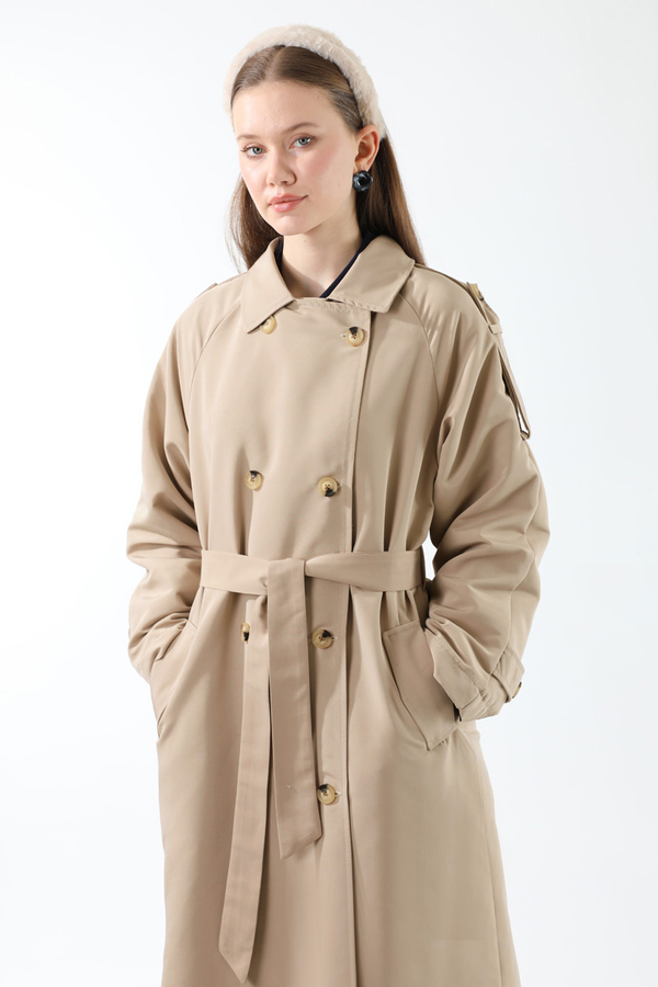 Apolet Detaylı Uzun Trenç Taş - 3